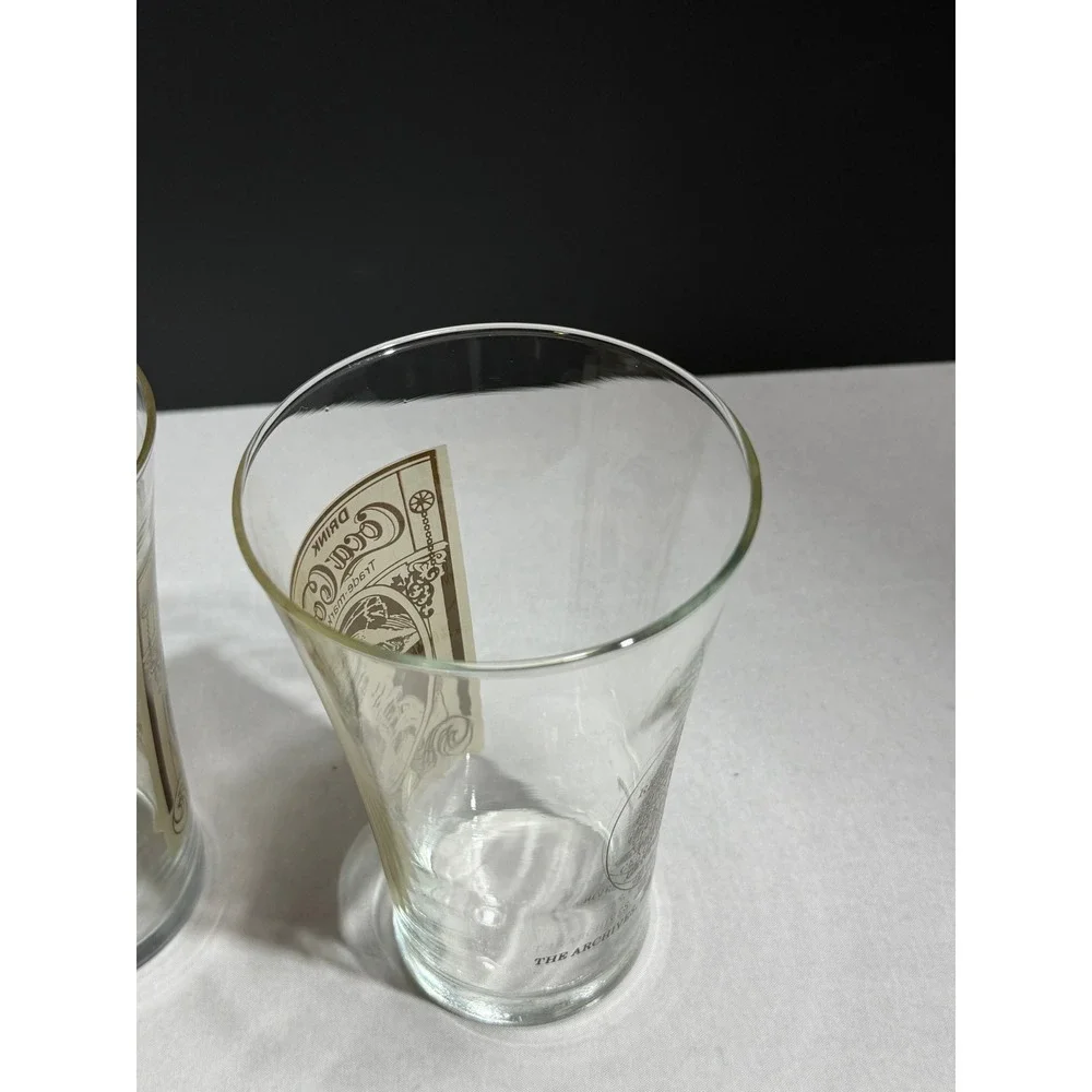 Coca-Cola Archives 16oz Flair‎ Glass Set of 2 Turn of the Century Design Sepia